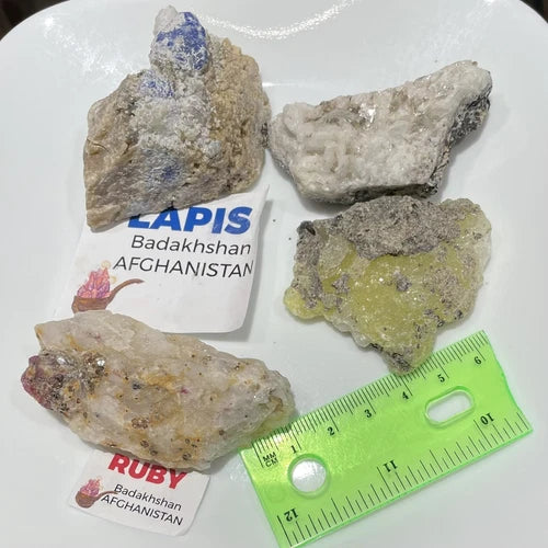 Lot Of 4 Crystals From PAKISTAN & AFGHANISTAN Lapis Ruby Fluorapatite Brucite