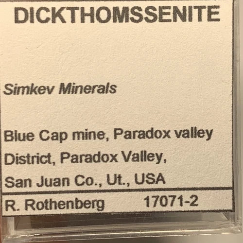 Dickthomssenite Crystal Micro Blue Cap Mine Paradox Valley San Juan Co Utah USA