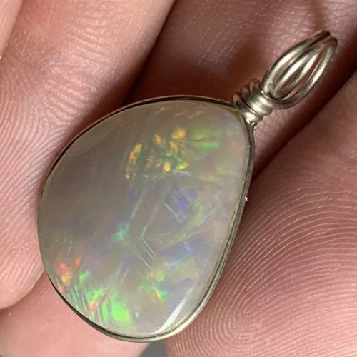 Natural Ethiopian Opal in Silver Wire Pendant Untreated