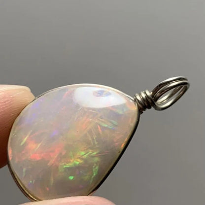 Natural Ethiopian Opal in Silver Wire Pendant Untreated
