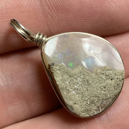 Natural Ethiopian Opal in Silver Wire Pendant Untreated