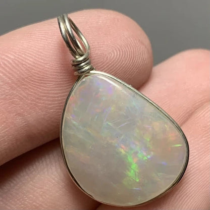 Natural Ethiopian Opal in Silver Wire Pendant Untreated