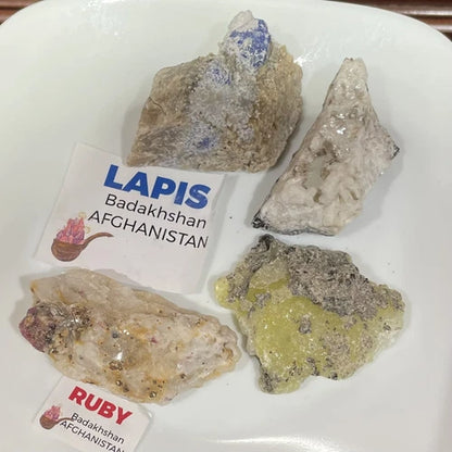Lot Of 4 Crystals From PAKISTAN & AFGHANISTAN Lapis Ruby Fluorapatite Brucite