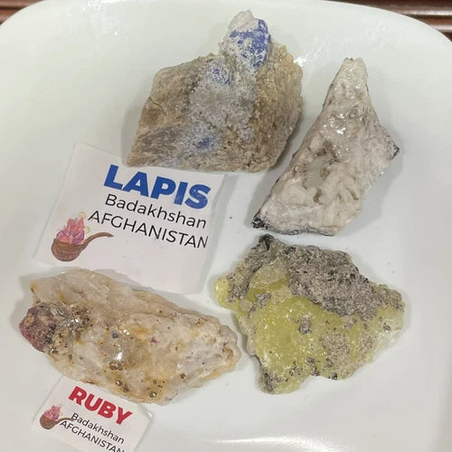 Lot Of 4 Crystals From PAKISTAN & AFGHANISTAN Lapis Ruby Fluorapatite Brucite