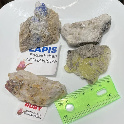 Lot Of 4 Crystals From PAKISTAN & AFGHANISTAN Lapis Ruby Fluorapatite Brucite