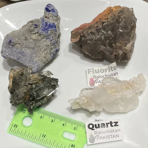 Lot Of 4 Crystals From Pakistan & Afghanistan Fluorite Lapis Quartz